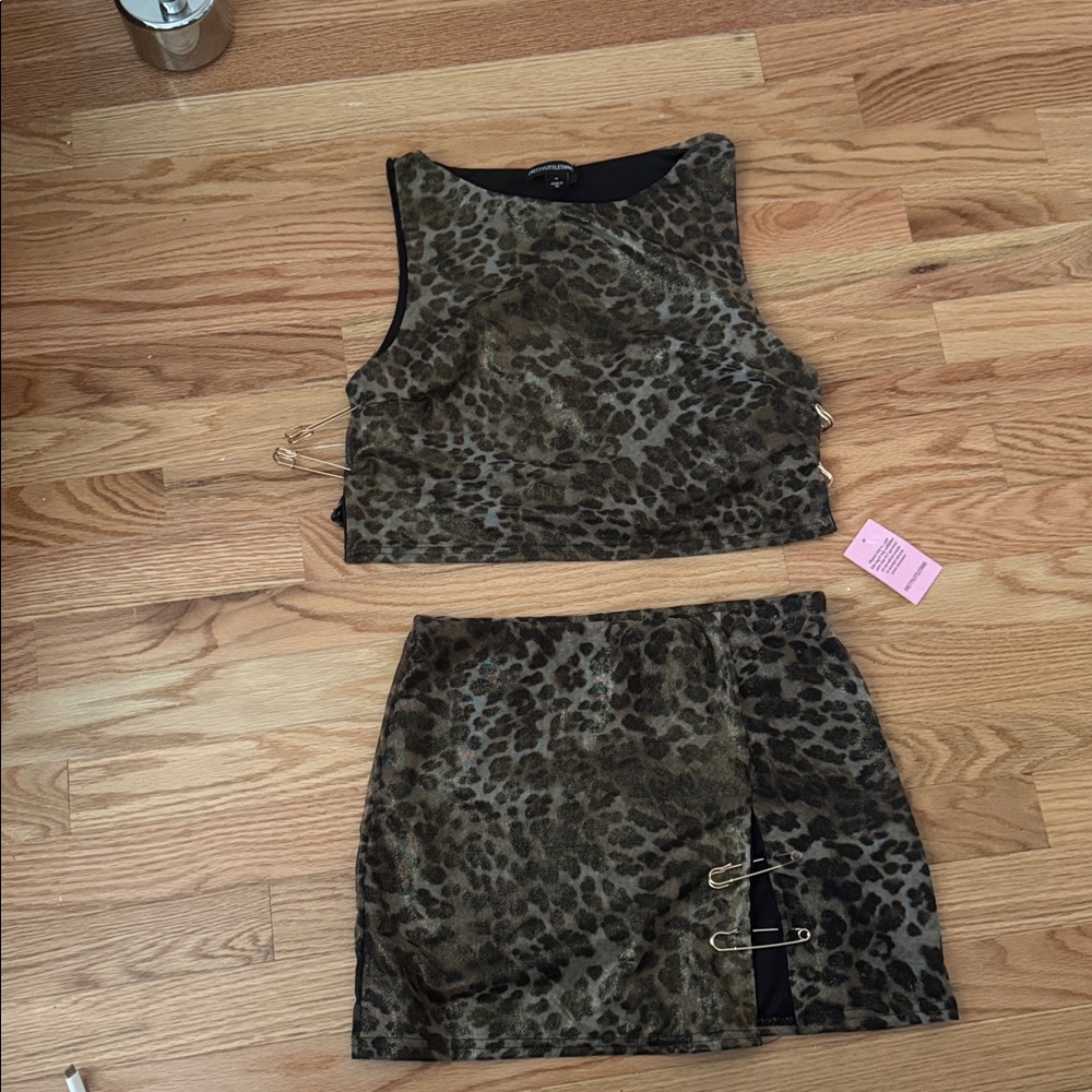 PrettyLittleThing Animal Print Top and Skirt Set